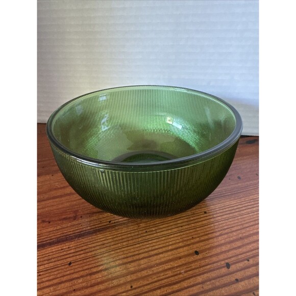 Vintage Green Depression Glass, Fine Ribbed Bowl 4 7/8” Diameter - Picture 2 of 8